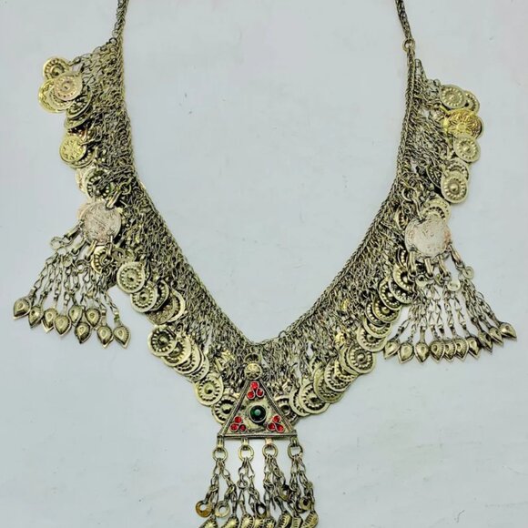 Tribal Kuchi Necklace, Silver Necklace With Dangling Tassels Exotic Collectible - Picture 5 of 9